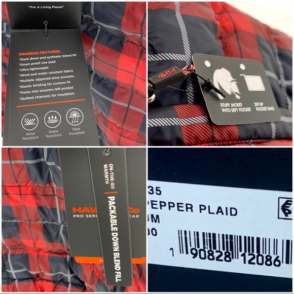 Hawke Pro Down Packable Performance Puffer Classically Styled Red Blue Plaid NWT - Picture 10 of 13